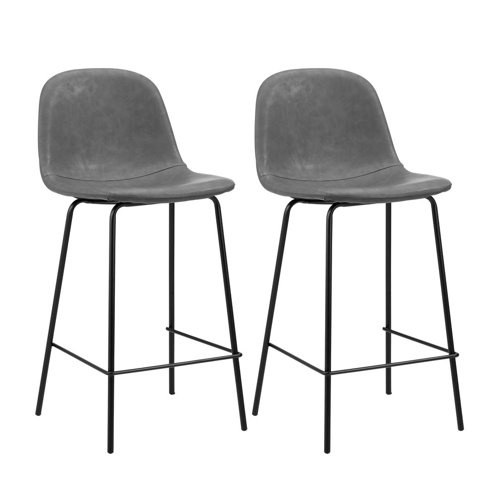 Oikiture 2x Bar Stools Kitchen Dining Chair PU Leather Grey-Bar Stool-PEROZ Accessories