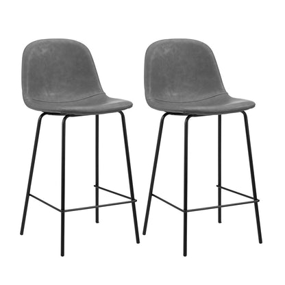 Oikiture 2x Bar Stools Kitchen Dining Chair PU Leather Grey-Bar Stool-PEROZ Accessories