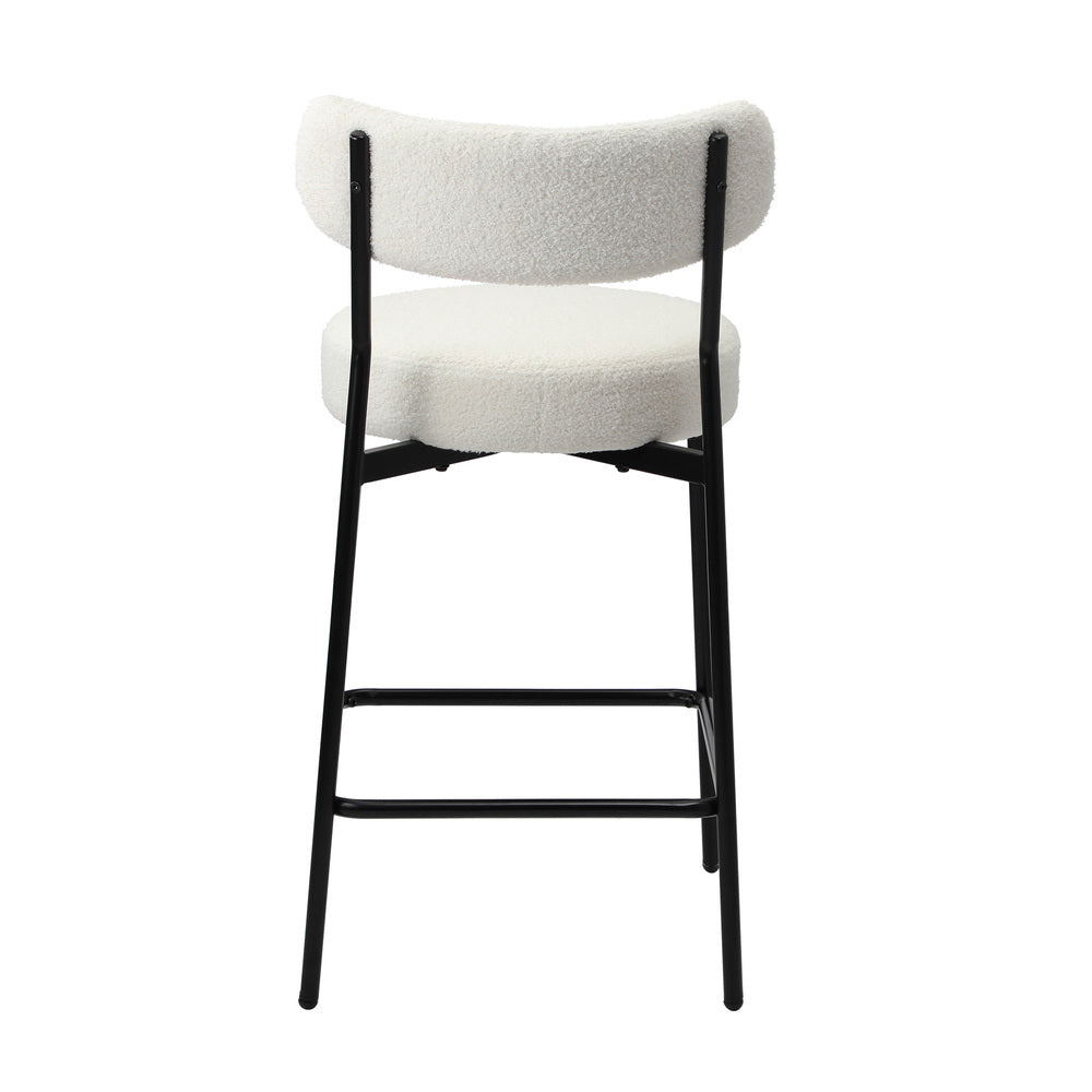Oikiture 2x Bar Stools Kitchen Dining Stool Boucle Fabric White-Bar Stool-PEROZ Accessories