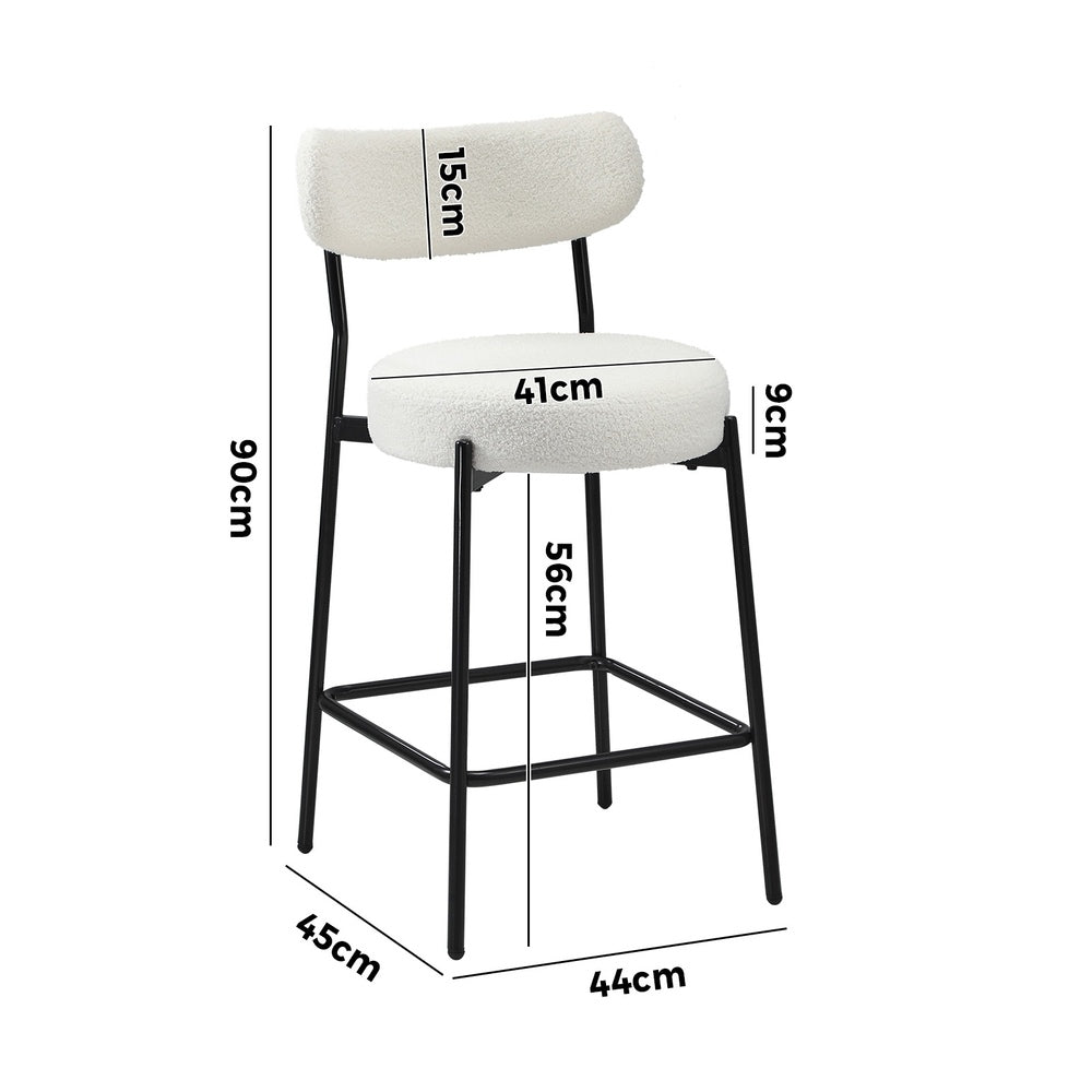Oikiture 2x Bar Stools Kitchen Dining Stool Boucle Fabric White-Bar Stool-PEROZ Accessories