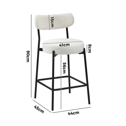 Oikiture 2x Bar Stools Kitchen Dining Stool Boucle Fabric White-Bar Stool-PEROZ Accessories
