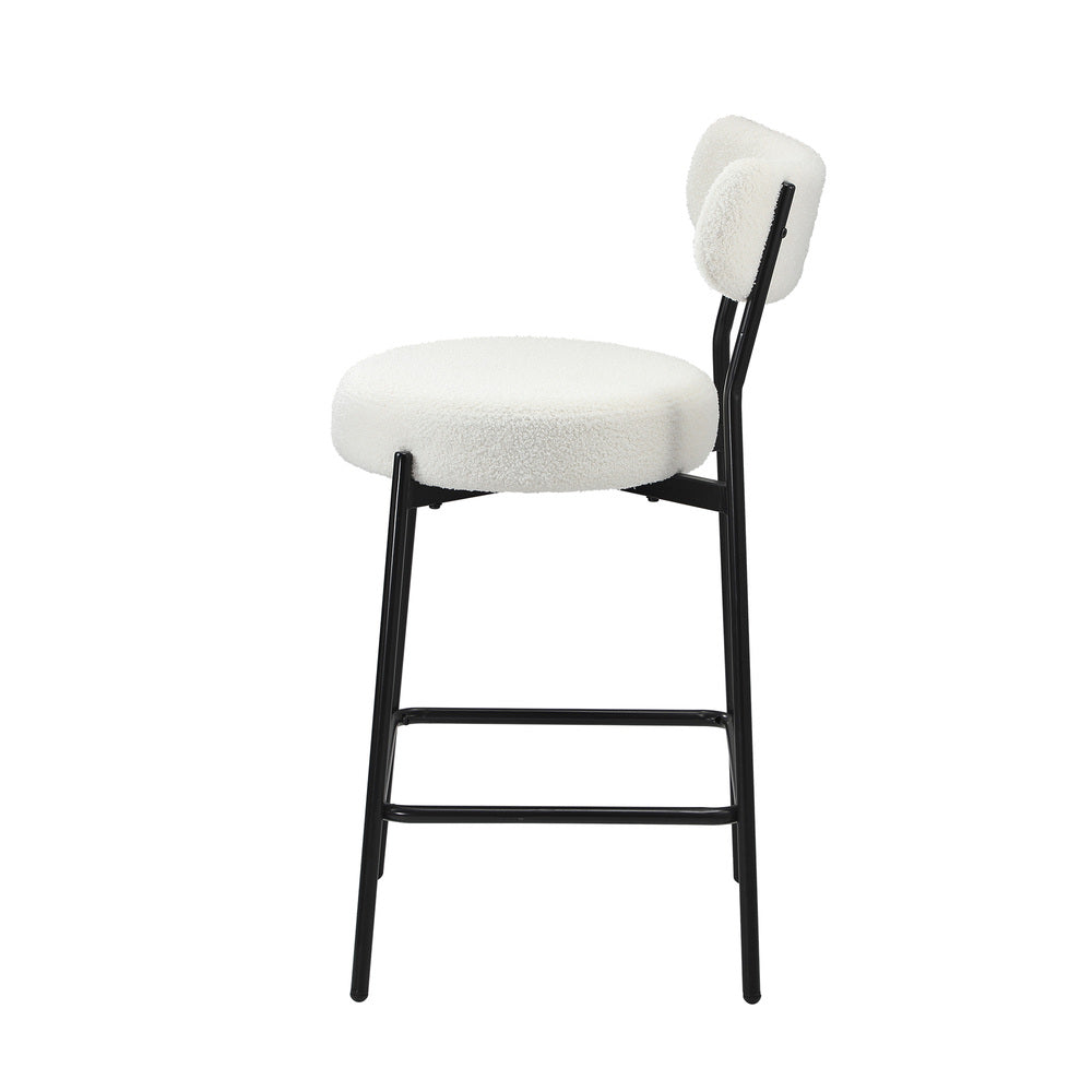 Oikiture 2x Bar Stools Kitchen Dining Stool Boucle Fabric White-Bar Stool-PEROZ Accessories
