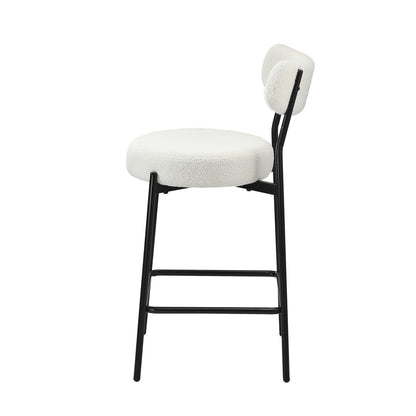Oikiture 2x Bar Stools Kitchen Dining Stool Boucle Fabric White-Bar Stool-PEROZ Accessories