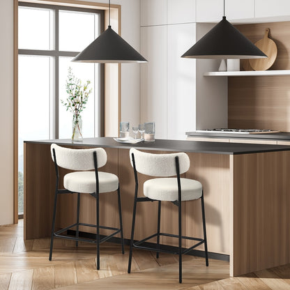 Oikiture 2x Bar Stools Kitchen Dining Stool Boucle Fabric White-Bar Stool-PEROZ Accessories