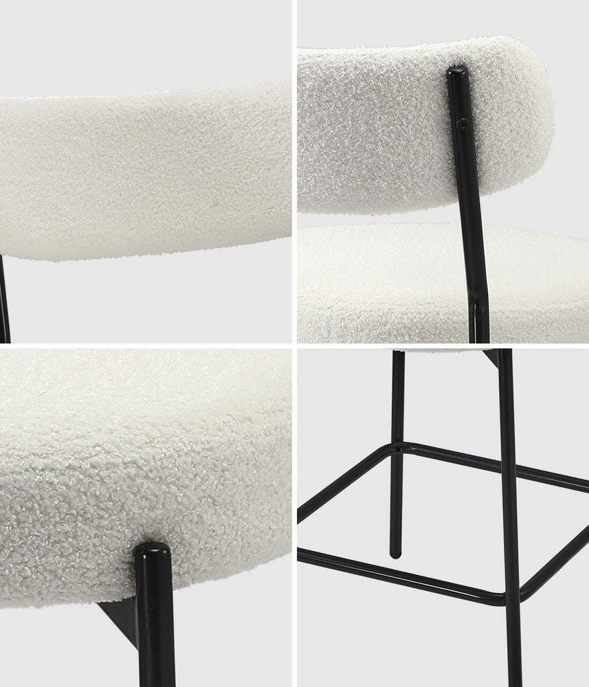 Oikiture 2x Bar Stools Kitchen Dining Stool Boucle Fabric White-Bar Stool-PEROZ Accessories