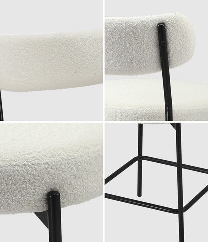 Oikiture 2x Bar Stools Kitchen Dining Stool Boucle Fabric White-Bar Stool-PEROZ Accessories