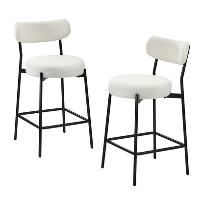 Oikiture 2x Bar Stools Kitchen Dining Stool Boucle Fabric White-Bar Stool-PEROZ Accessories