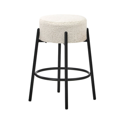 Oikiture 2x Bar Stools Kitchen Round Stool Boucle Fabric White-Bar Stool-PEROZ Accessories