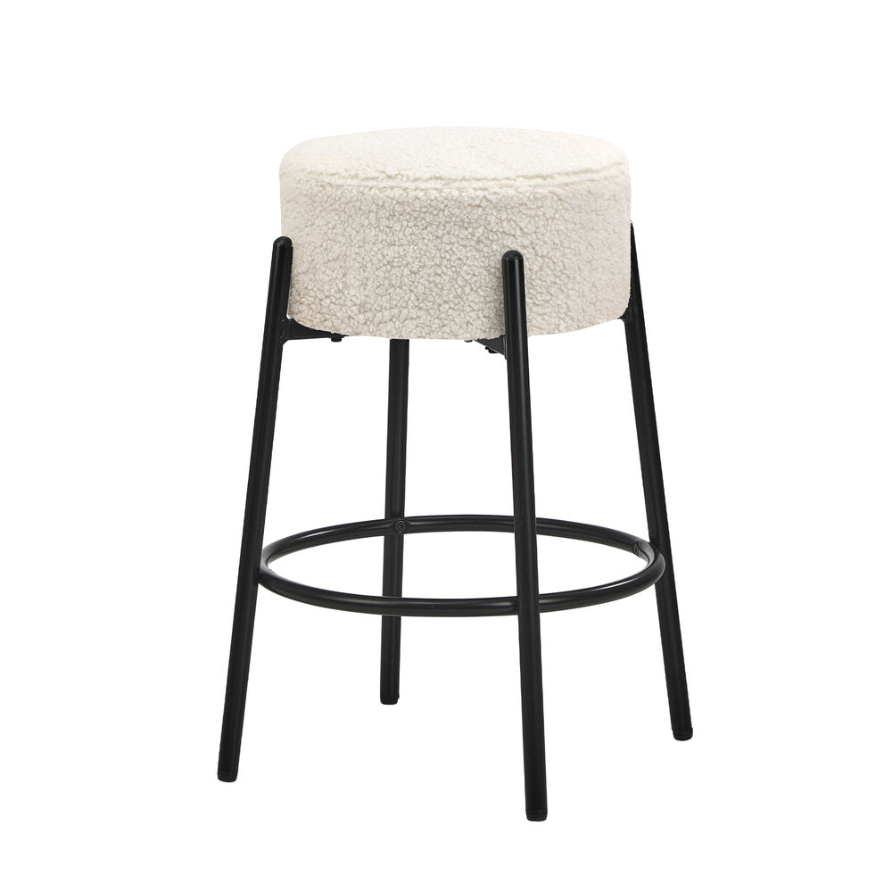 Oikiture 2x Bar Stools Kitchen Round Stool Boucle Fabric White-Bar Stool-PEROZ Accessories