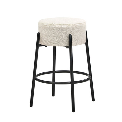 Oikiture 2x Bar Stools Kitchen Round Stool Boucle Fabric White-Bar Stool-PEROZ Accessories