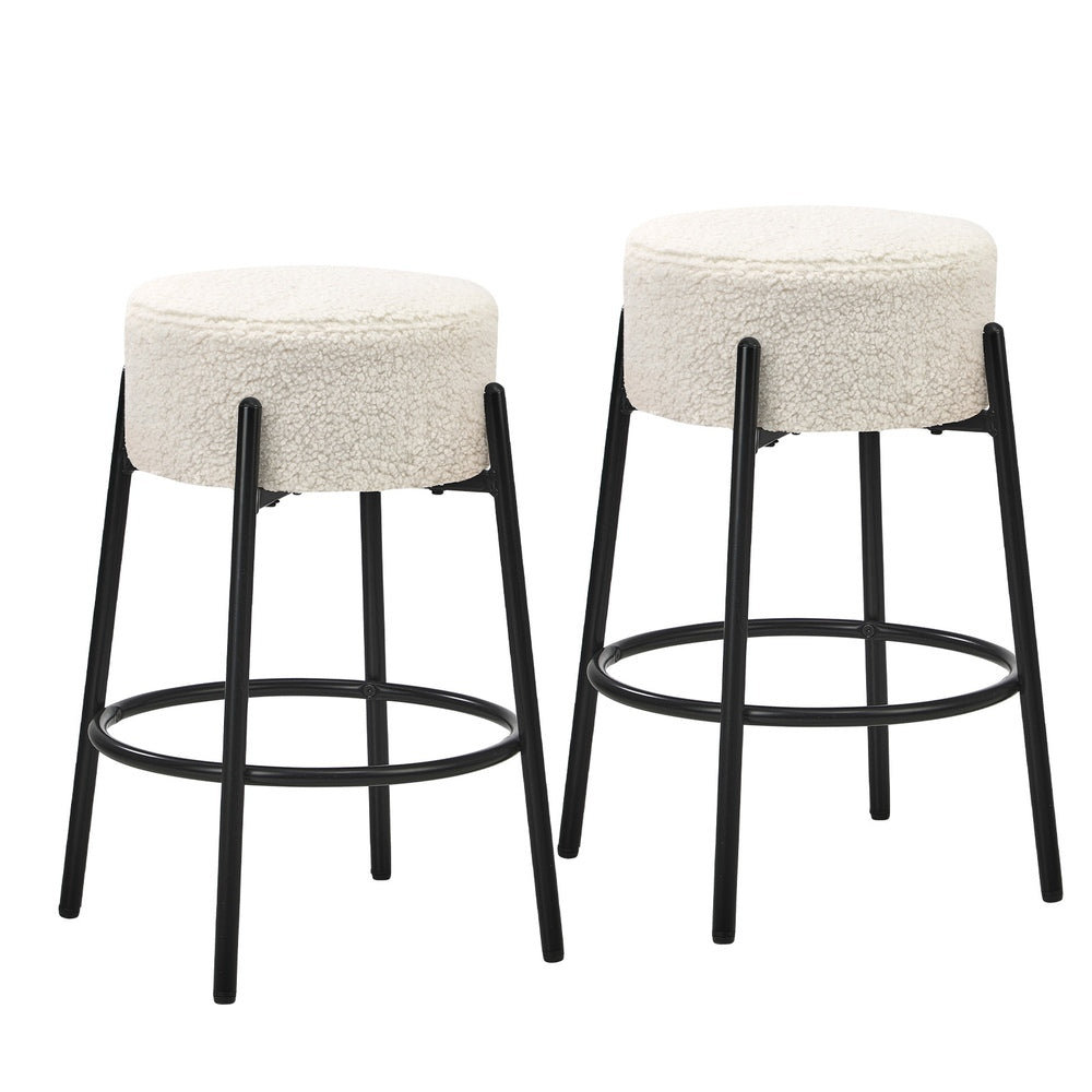 Oikiture 2x Bar Stools Kitchen Round Stool Boucle Fabric White-Bar Stool-PEROZ Accessories