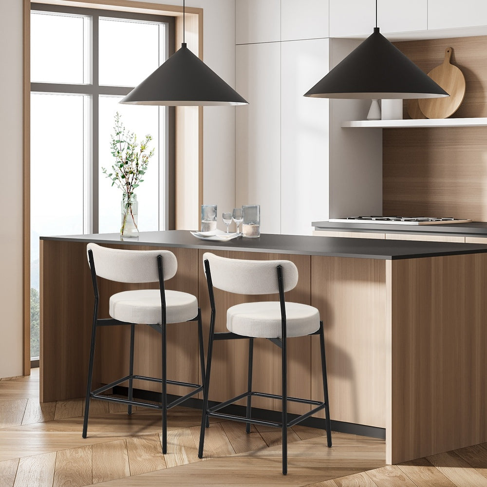 Oikiture 2x Bar Stools Polyester Linen Fabric Beige-Bar Stool-PEROZ Accessories