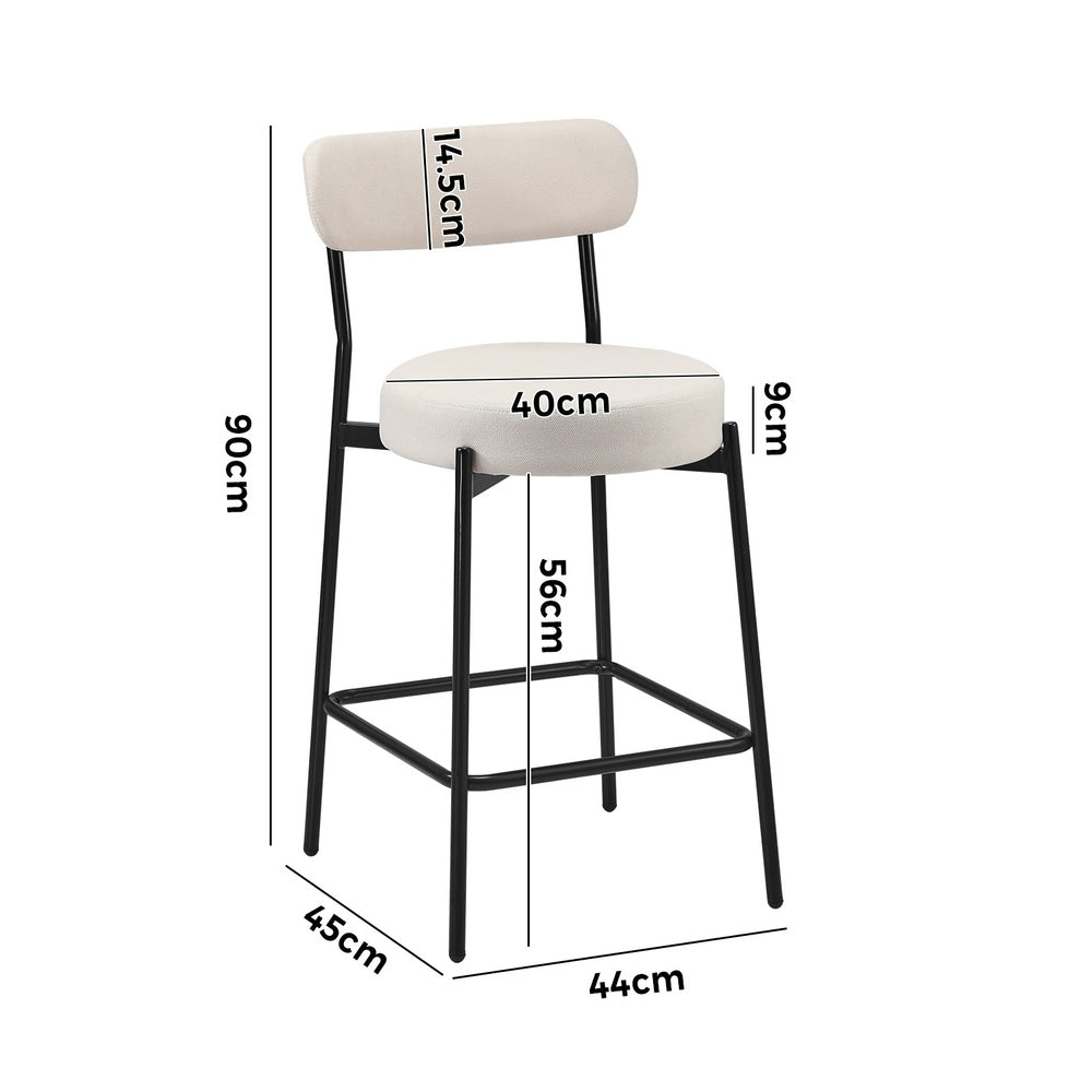 Oikiture 2x Bar Stools Polyester Linen Fabric Beige-Bar Stool-PEROZ Accessories