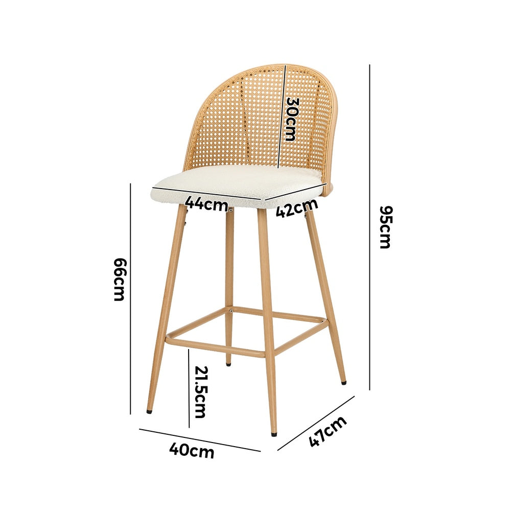 Oikiture 2x Bar Stools Rattan Dining Chair Natural Boucle White-Bar Stool-PEROZ Accessories