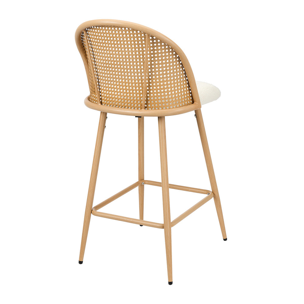 Oikiture 2x Bar Stools Rattan Dining Chair Natural Boucle White-Bar Stool-PEROZ Accessories
