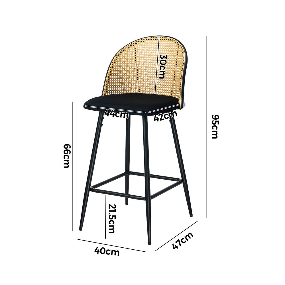 Oikiture 2x Bar Stools Rattan Dining Chair Velvet Black-Bar Stool-PEROZ Accessories