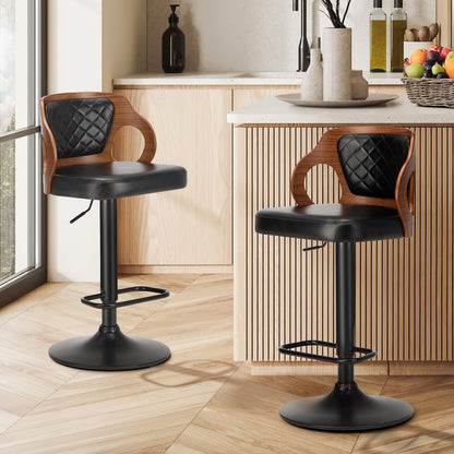Oikiture 2x Bar Stools Swivel Kitchen Bar Stools Leather Black-Bar Stool-PEROZ Accessories