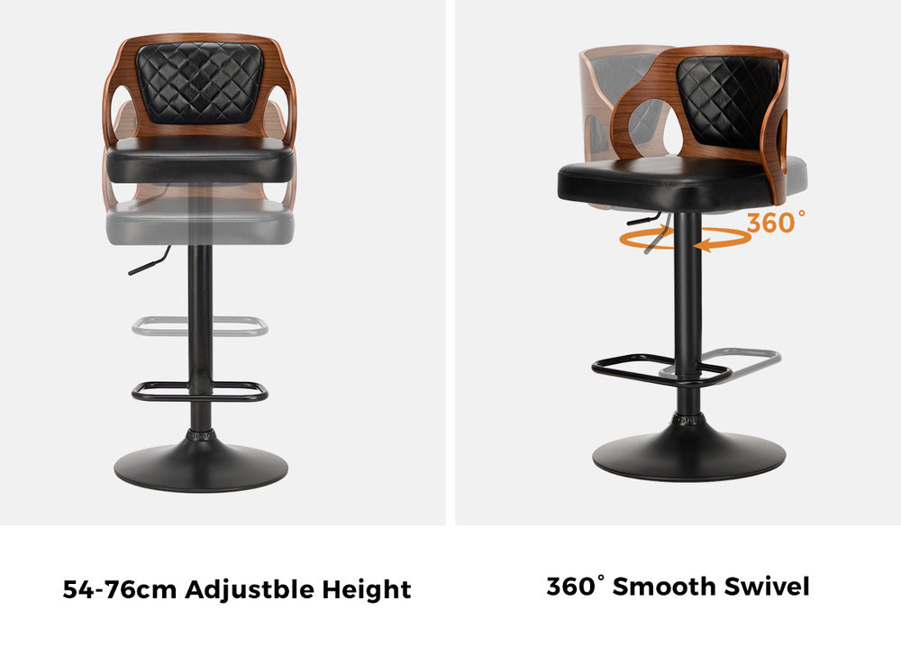 Oikiture 2x Bar Stools Swivel Kitchen Bar Stools Leather Black-Bar Stool-PEROZ Accessories