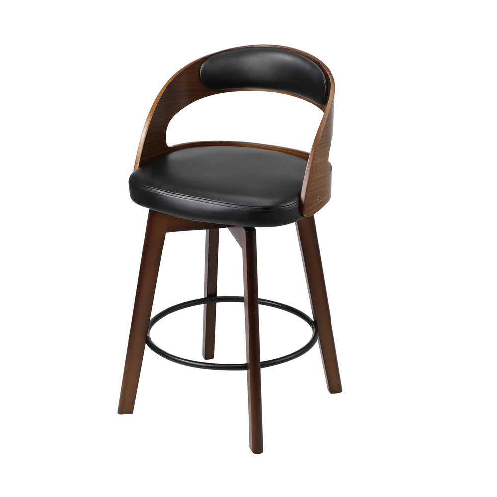 Oikiture 2x Bar Stools Swivel PU Leather Black-Bar Stool-PEROZ Accessories