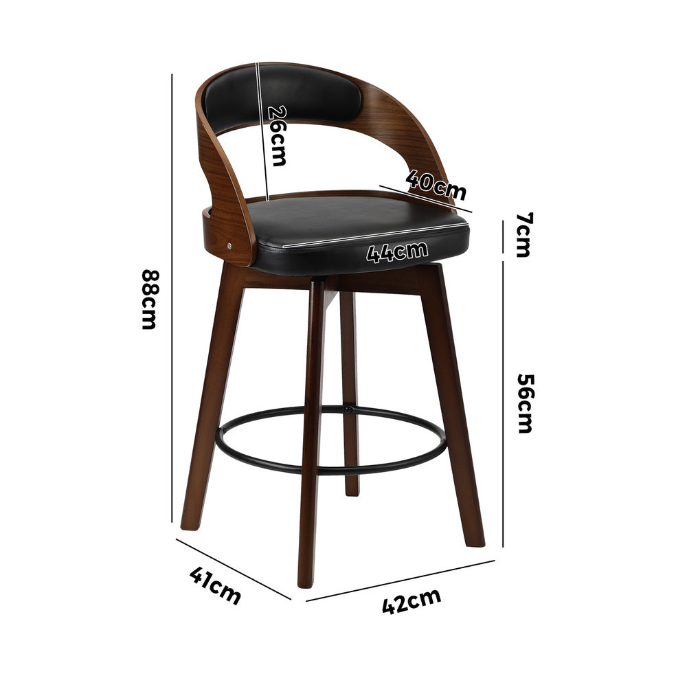 Oikiture 2x Bar Stools Swivel PU Leather Black-Bar Stool-PEROZ Accessories