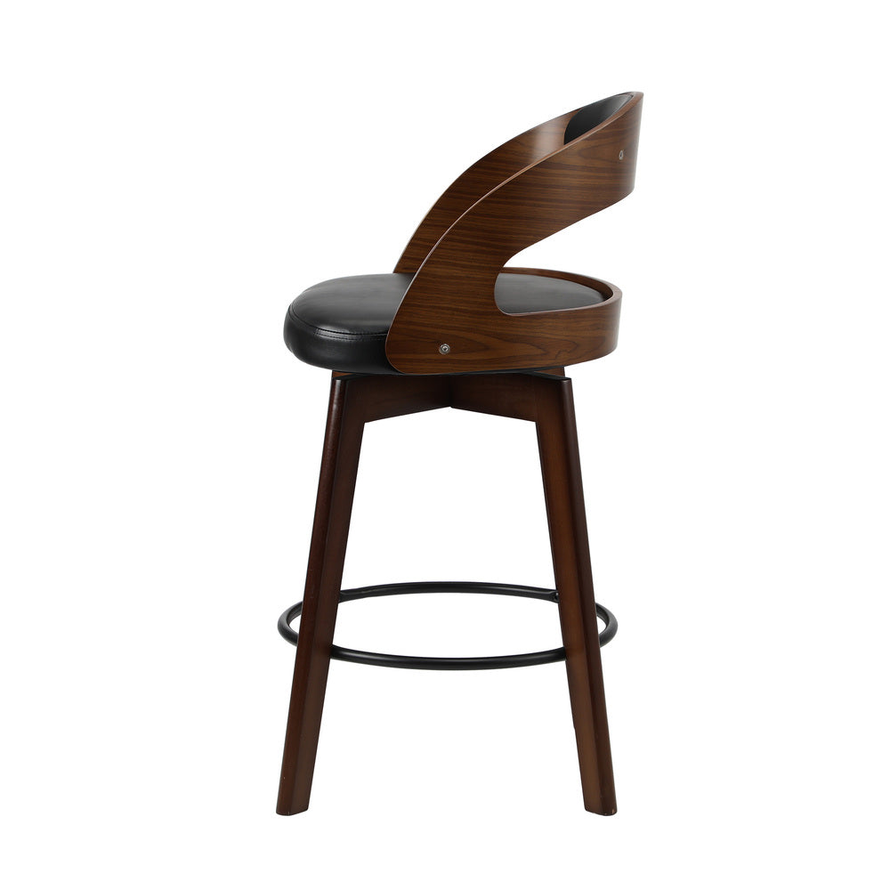 Oikiture 2x Bar Stools Swivel PU Leather Black-Bar Stool-PEROZ Accessories