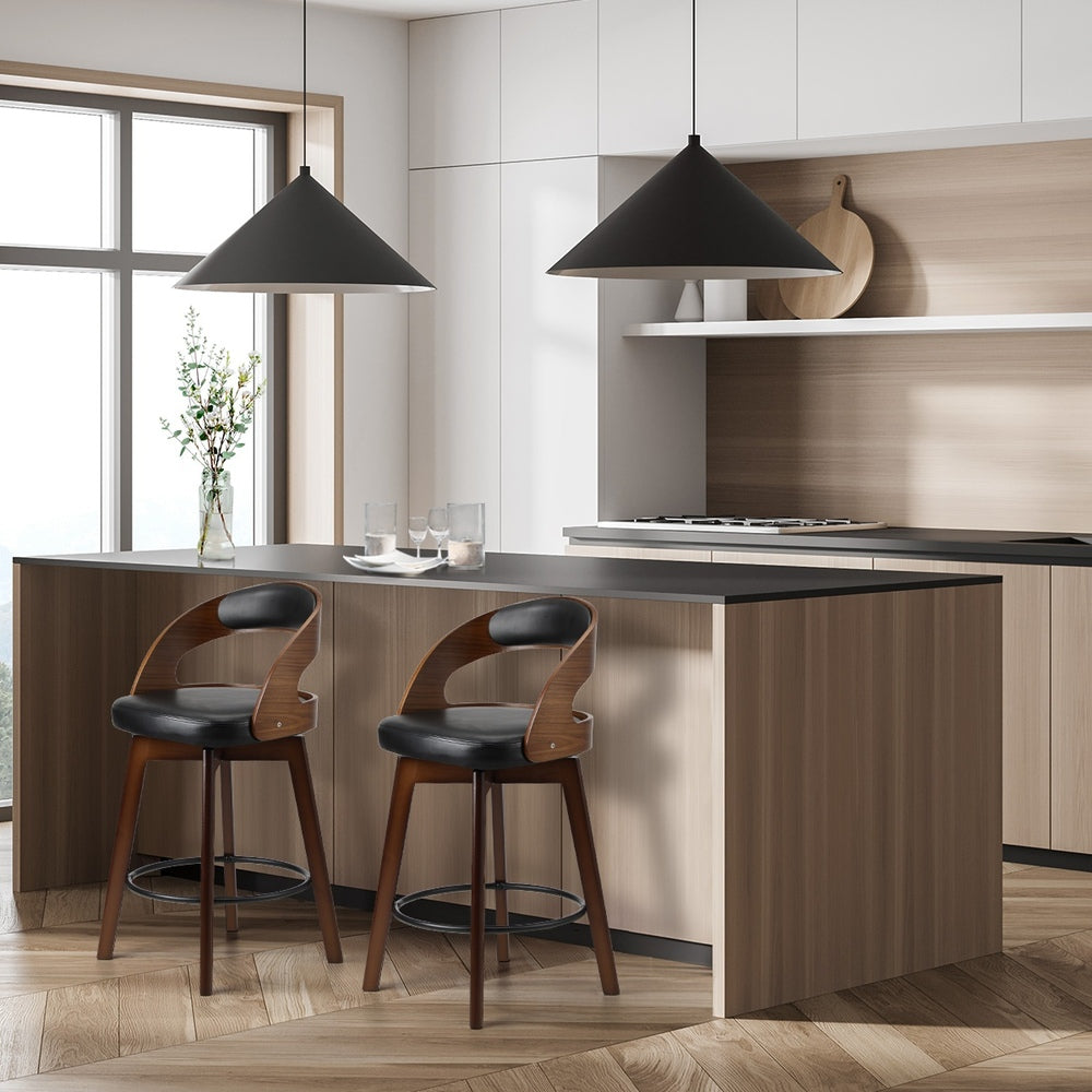 Oikiture 2x Bar Stools Swivel PU Leather Black-Bar Stool-PEROZ Accessories