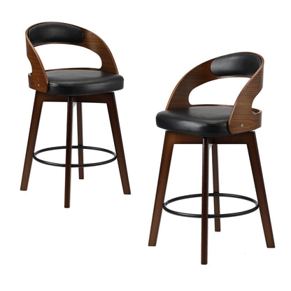Oikiture 2x Bar Stools Swivel PU Leather Black-Bar Stool-PEROZ Accessories