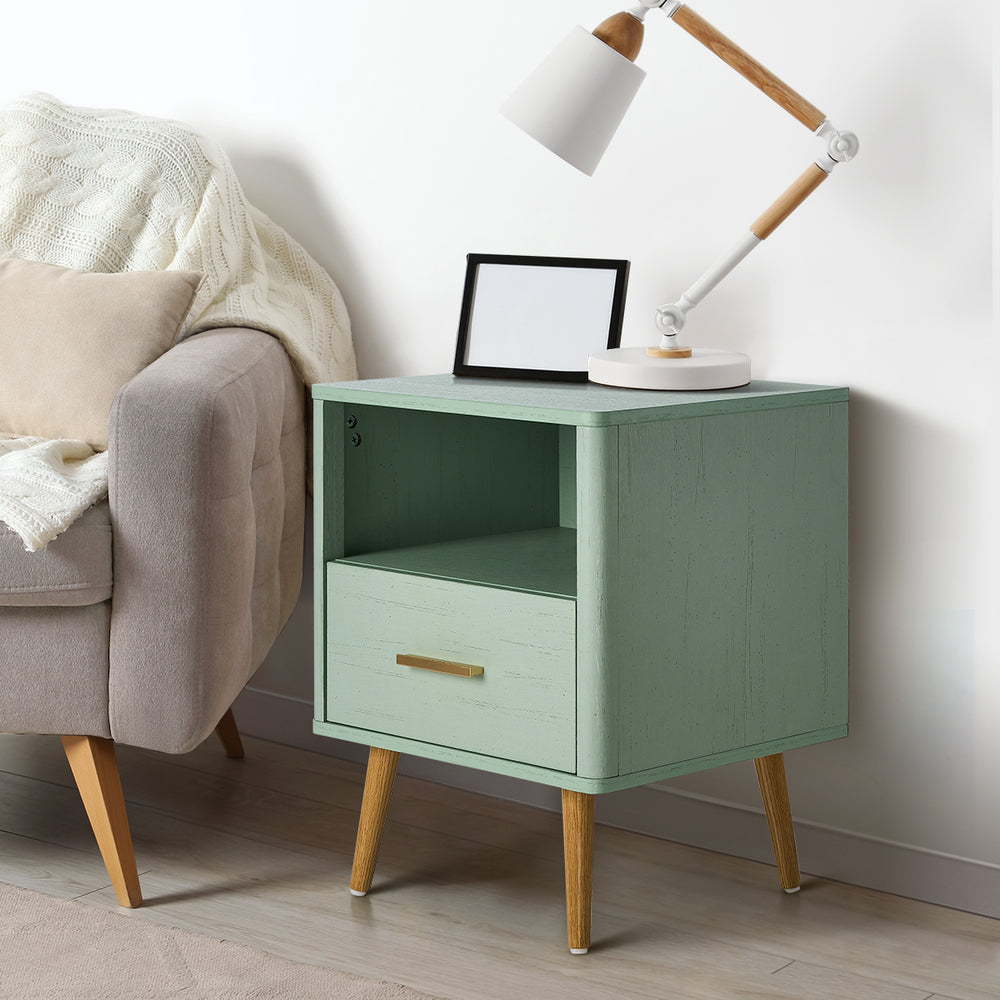Oikiture 2x Bedside Table 1 Drawer Open Shelf Nightstand Green-Bedside Table-PEROZ Accessories
