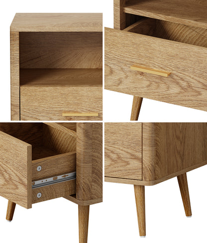 Oikiture 2x Bedside Table 1 Drawer Open Shelf Nightstand Natural-Bedside Table-PEROZ Accessories