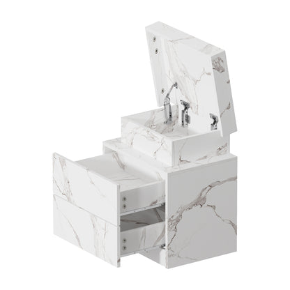 Oikiture 2x Bedside Table 2 Drawers LED Nightstand Marble Effect White-Bedside Tables-PEROZ Accessories