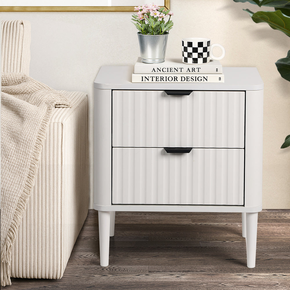 Oikiture 2x Bedside Table 2 Drawers Nightstand White-Bedside Table-PEROZ Accessories