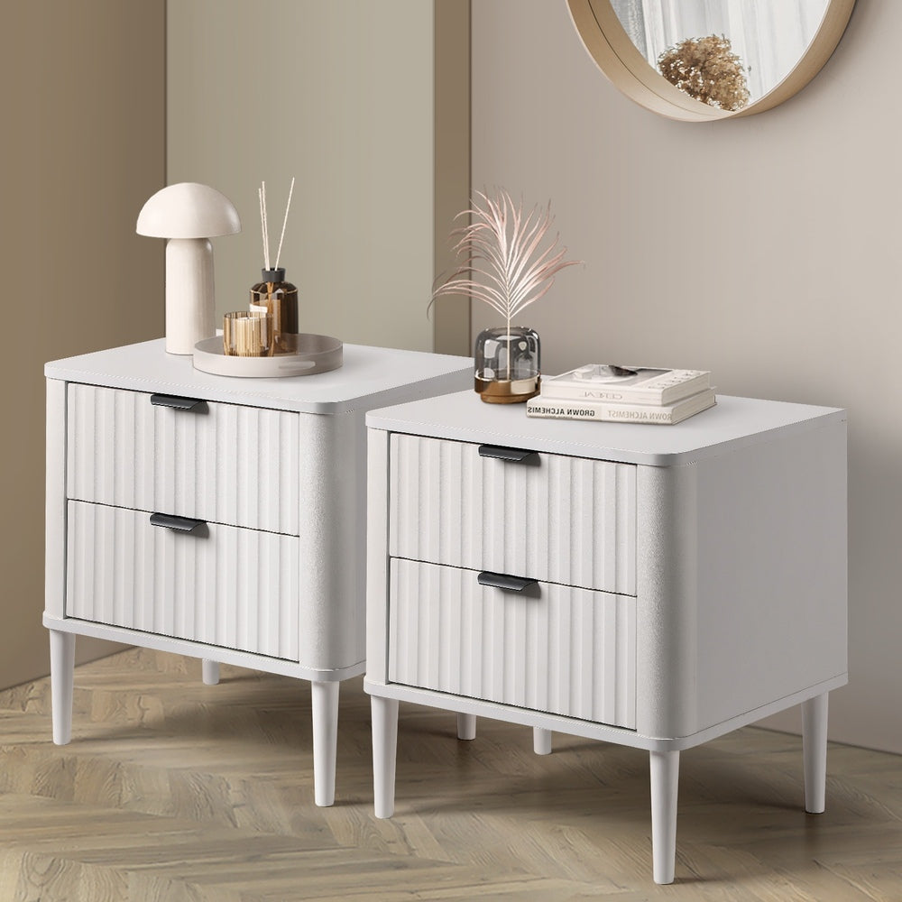 Oikiture 2x Bedside Table 2 Drawers Nightstand White-Bedside Table-PEROZ Accessories