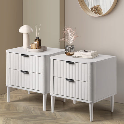 Oikiture 2x Bedside Table 2 Drawers Nightstand White-Bedside Table-PEROZ Accessories