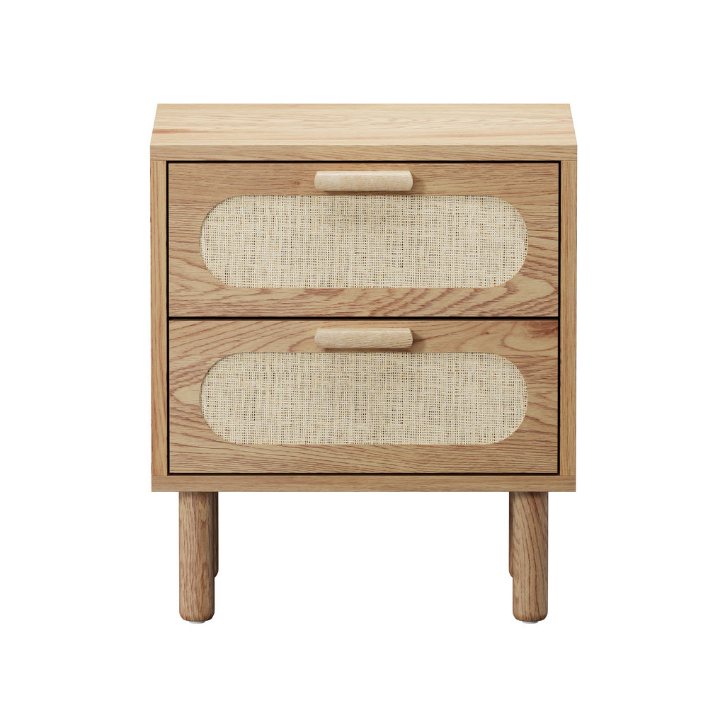 Oikiture 2x Bedside Table 2 Drawers Rattan Natural-Bedside Tables-PEROZ Accessories