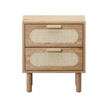 Oikiture 2x Bedside Table 2 Drawers Rattan Natural-Bedside Tables-PEROZ Accessories