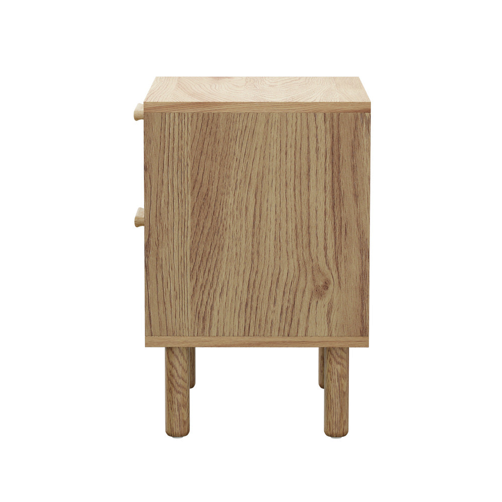 Oikiture 2x Bedside Table 2 Drawers Rattan Natural-Bedside Tables-PEROZ Accessories
