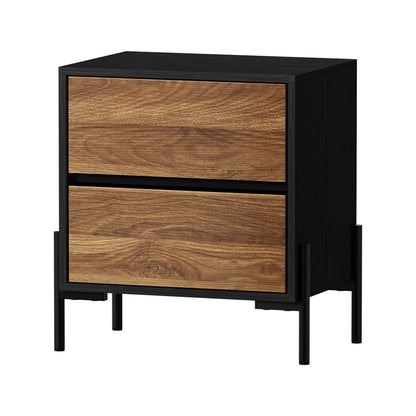 Oikiture 2x Bedside Table 2 Drawers Side End Nightstand Walnut-Bedside Tables-PEROZ Accessories