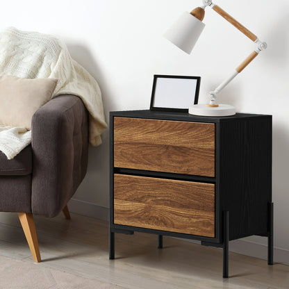 Oikiture 2x Bedside Table 2 Drawers Side End Nightstand Walnut-Bedside Tables-PEROZ Accessories