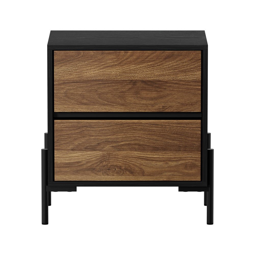Oikiture 2x Bedside Table 2 Drawers Side End Nightstand Walnut-Bedside Tables-PEROZ Accessories