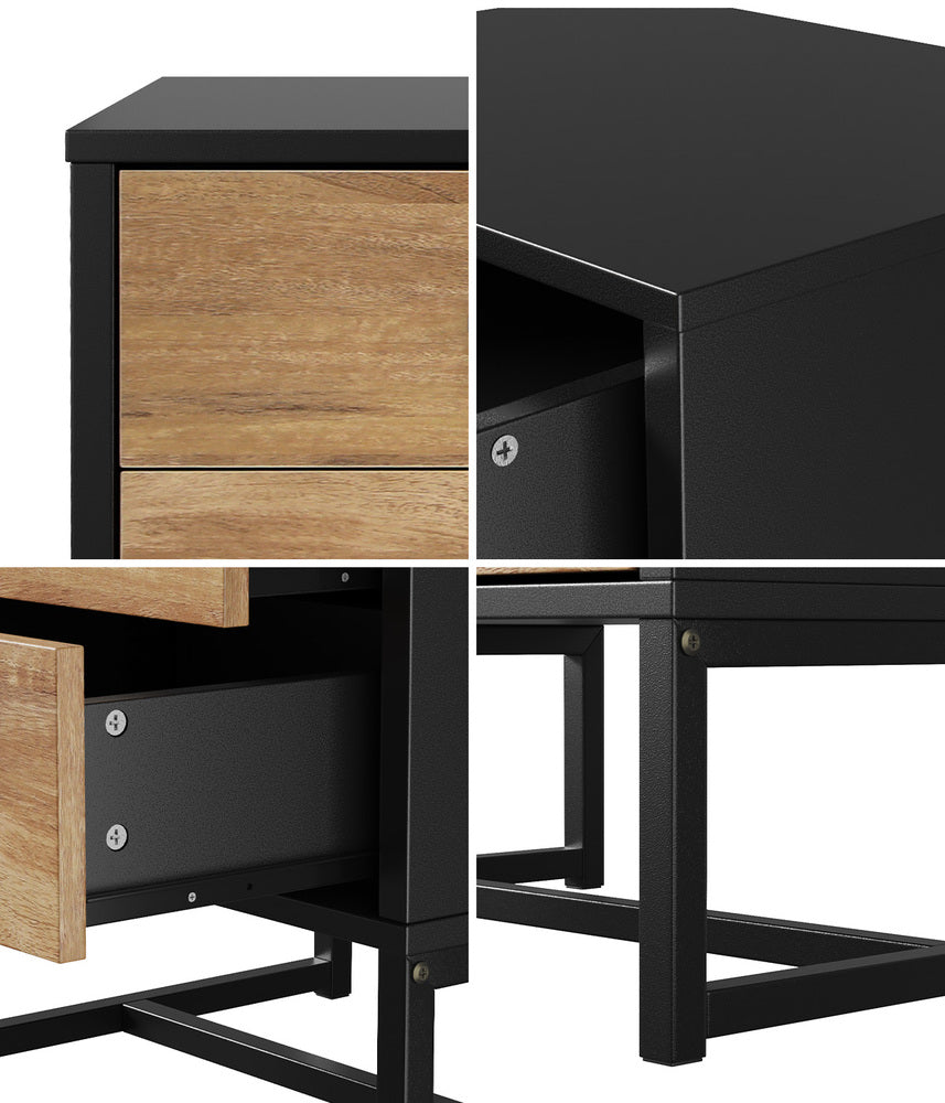 Oikiture 2x Bedside Table 2 Drawers Storage Metal Industrial-Bedside Tables-PEROZ Accessories