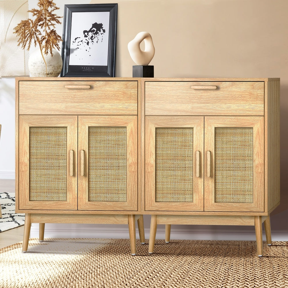 Oikiture 2x Buffet Sideboard Rattan Cupboard Cabinet Storage-Sideboard-PEROZ Accessories
