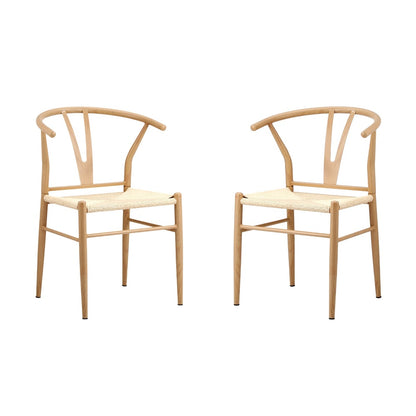 Oikiture 2x Dining Chair Metal Hans Wegner Chair Wishbone Beige-Dining Chair-PEROZ Accessories