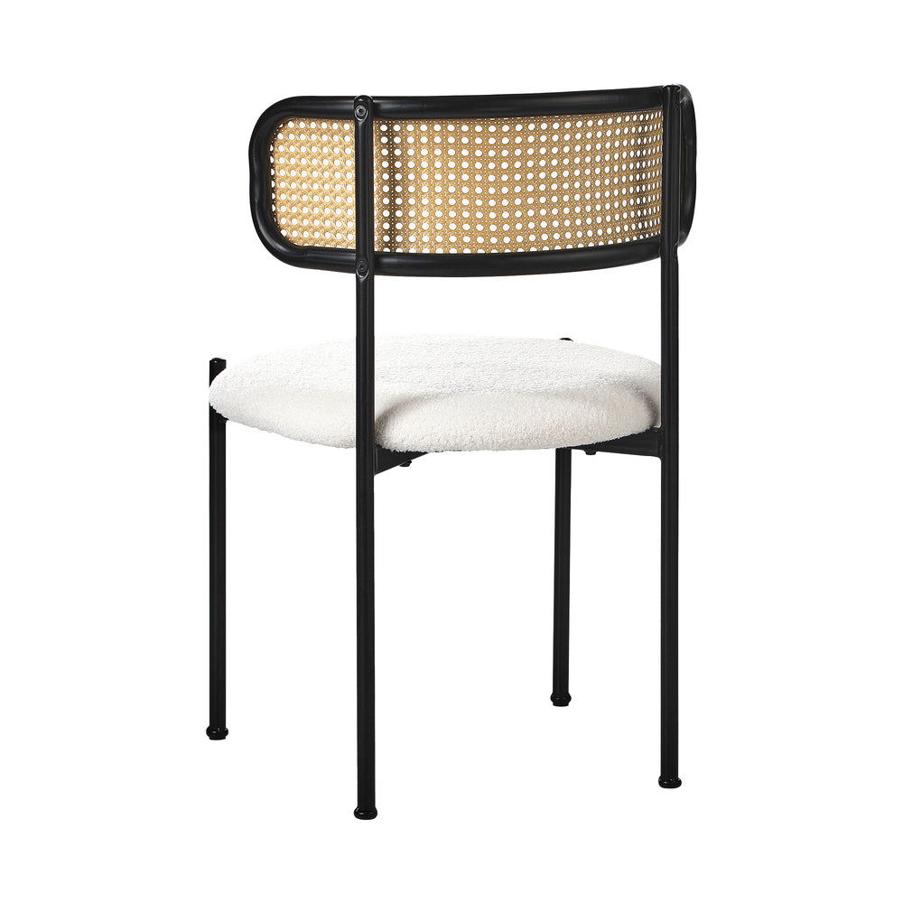 Oikiture 2x Dining Chair Round Boucle Rattan Backrest Black &amp; White-Dining Chair-PEROZ Accessories
