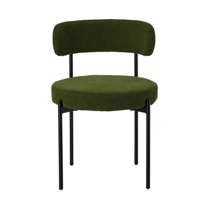 Oikiture 2x Dining Chair Round Boucle Seats Backrest Green-Dining Chair-PEROZ Accessories