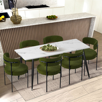 Oikiture 2x Dining Chair Round Boucle Seats Backrest Green-Dining Chair-PEROZ Accessories