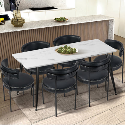 Oikiture 2x Dining Chair Round Leather Black-Dining Chair-PEROZ Accessories