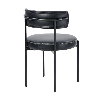 Oikiture 2x Dining Chair Round Leather Black-Dining Chair-PEROZ Accessories