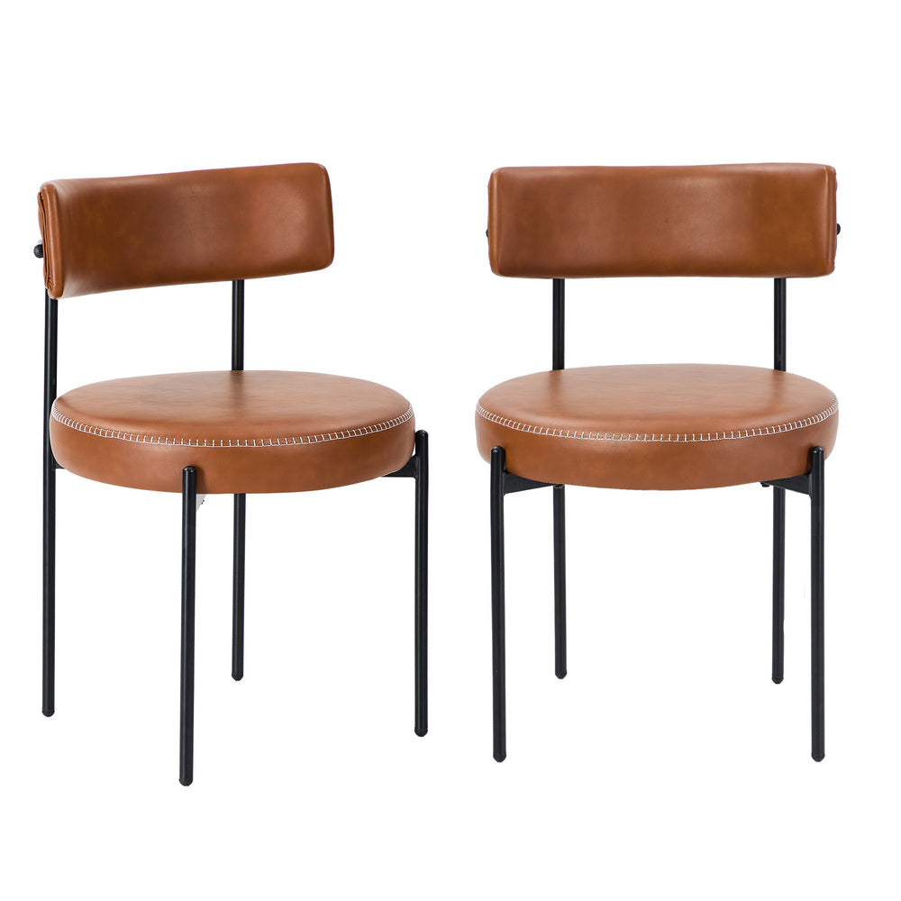 Oikiture 2x Dining Chair Round Leather Brown-Dining Chair-PEROZ Accessories