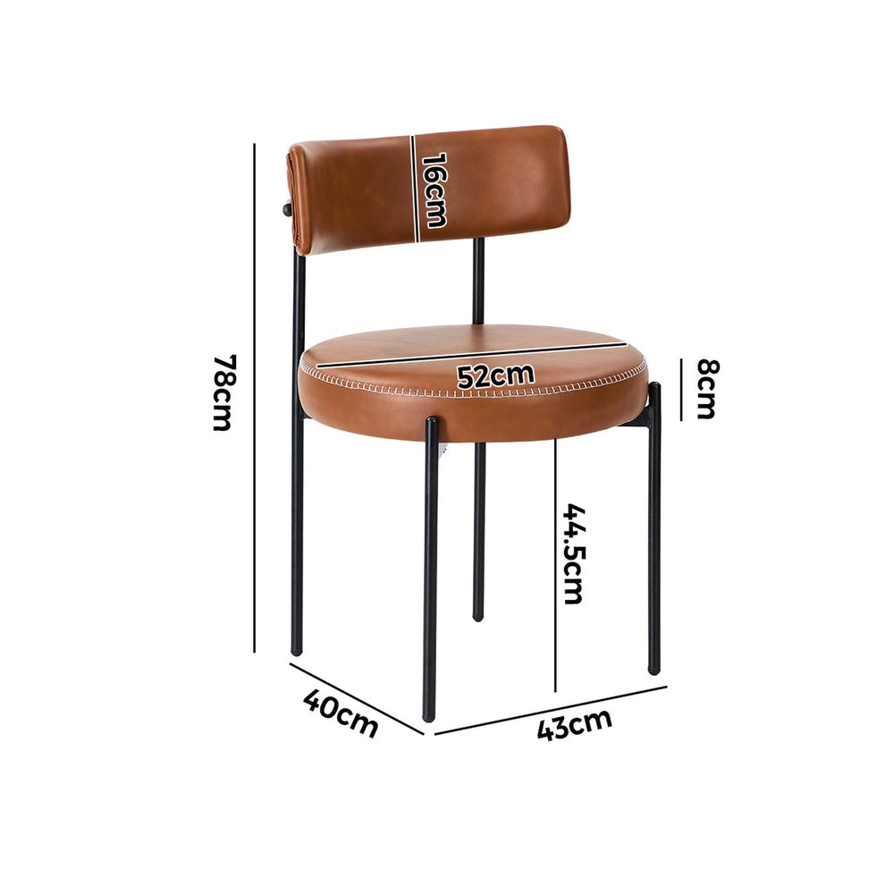Oikiture 2x Dining Chair Round Leather Brown-Dining Chair-PEROZ Accessories