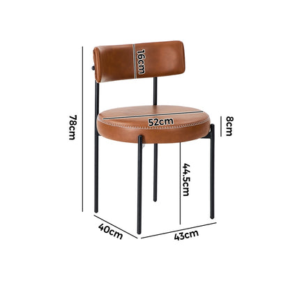 Oikiture 2x Dining Chair Round Leather Brown-Dining Chair-PEROZ Accessories